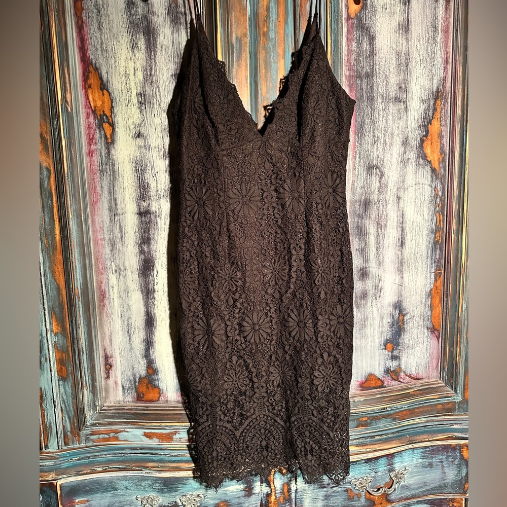 Bardot Lacy spaghetti strap little black dress size L